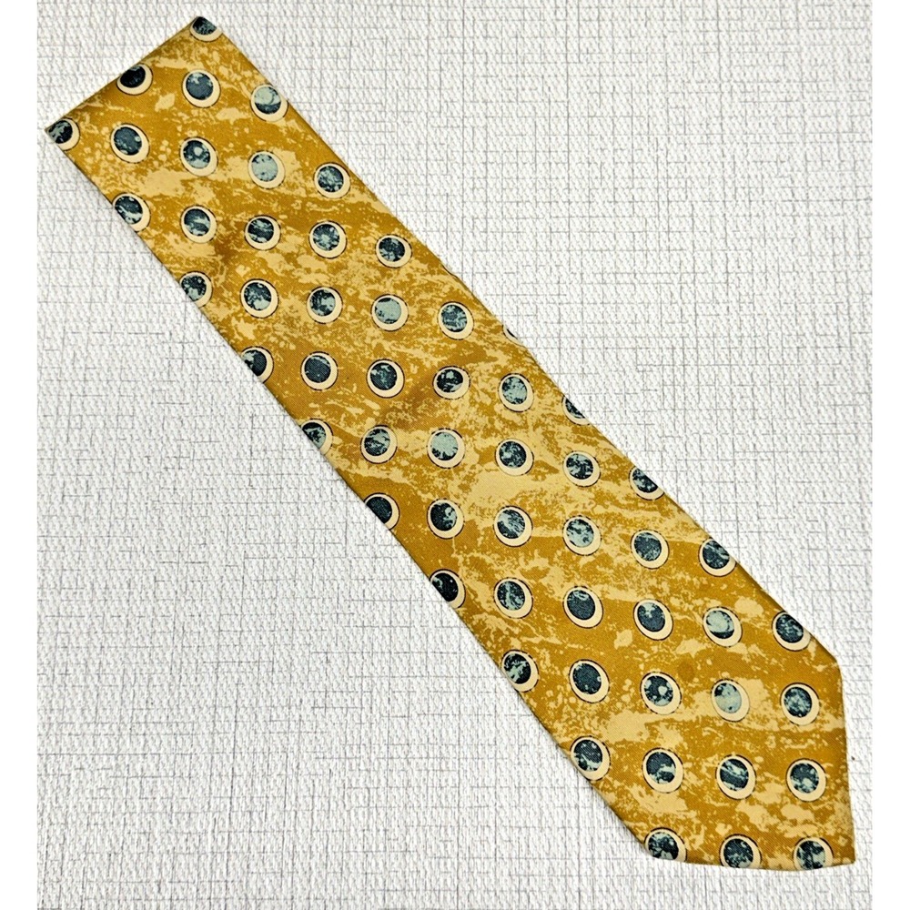 Hugo Boss Silk Tie Mens OS Gold Abstract Geometric Made in Italy Designer Retro